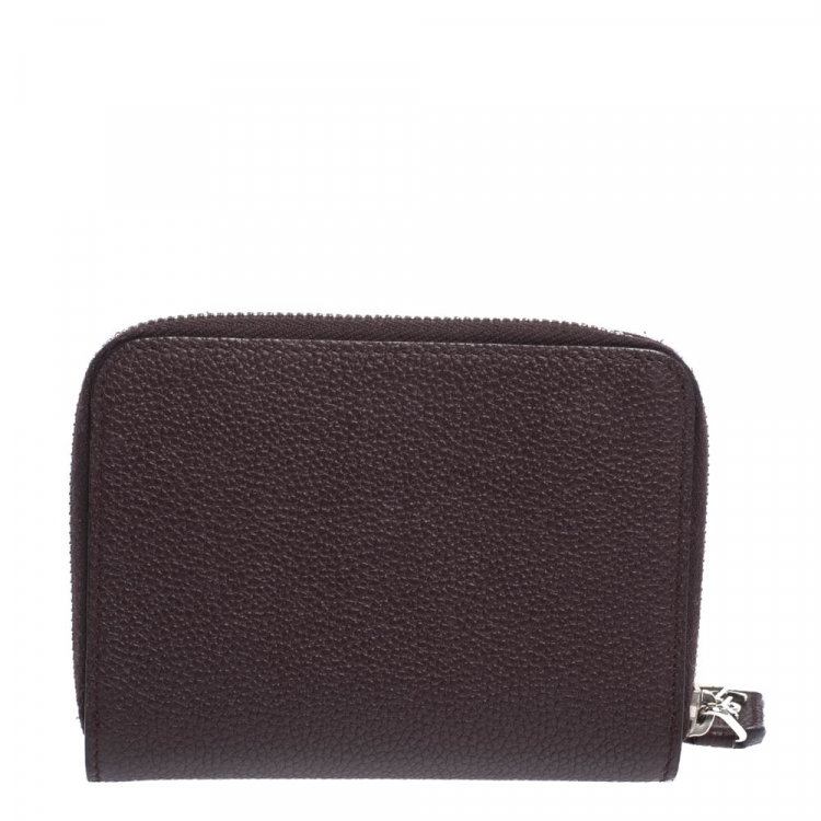 Pre Owned Saint Laurent Paris Burgundy Leather Zip Around Compact Wallet
