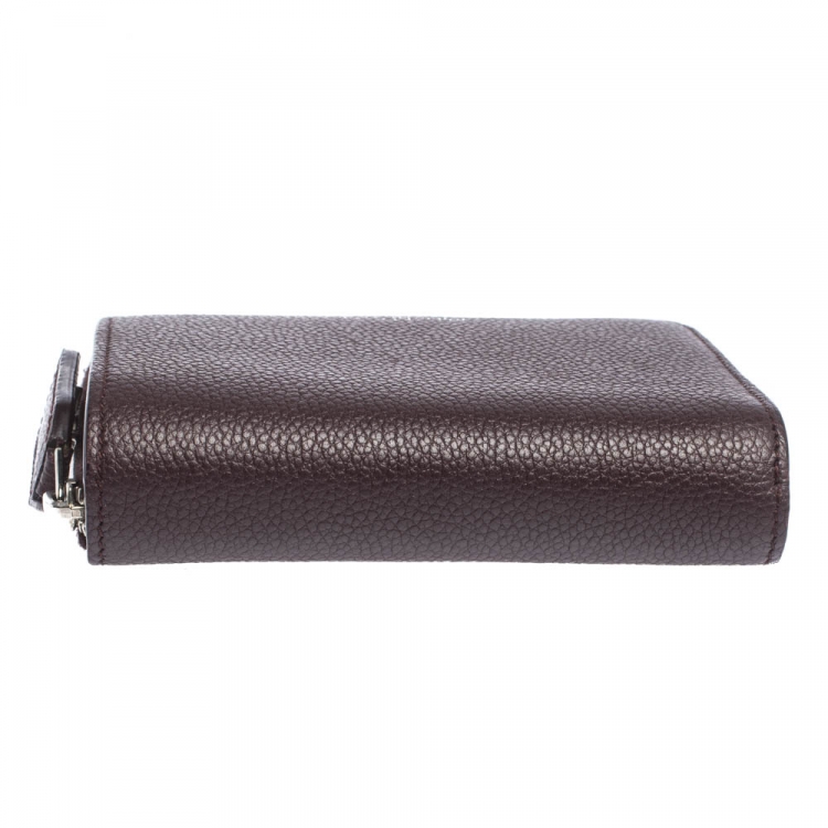 Pre Owned Saint Laurent Paris Burgundy Leather Zip Around Compact Wallet