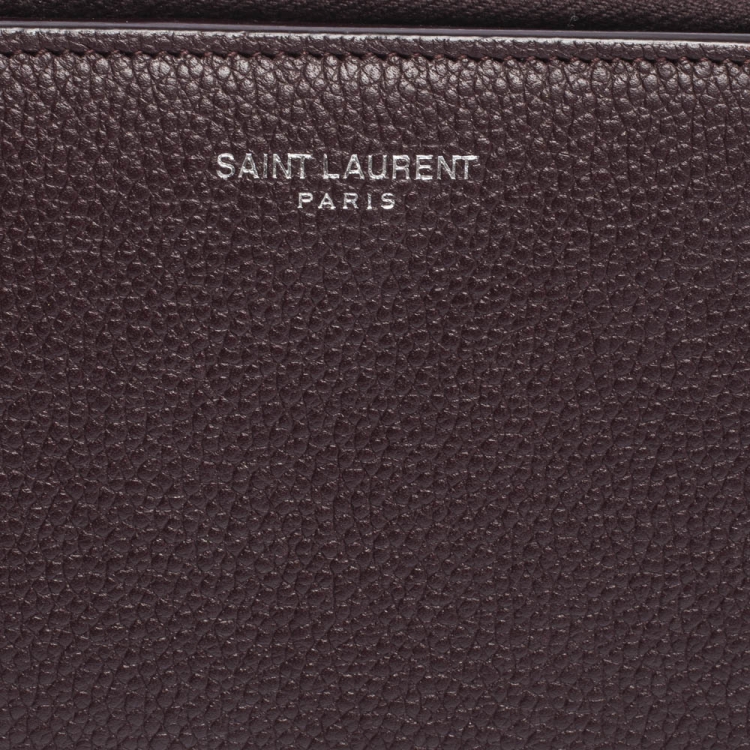 Pre Owned Saint Laurent Paris Burgundy Leather Zip Around Compact Wallet