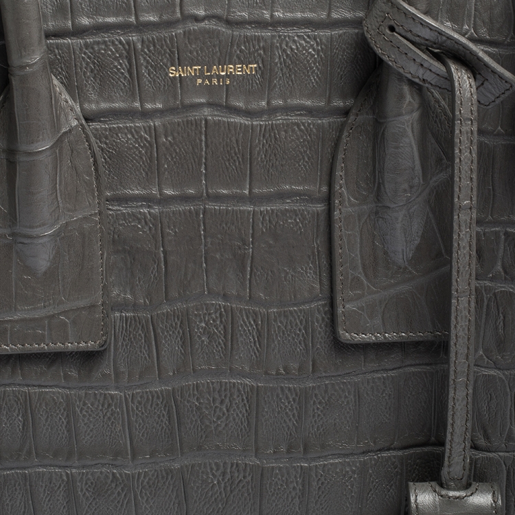 Pre Owned Saint Laurent Grey Crocodile Embossed Leather Small Classic Sac De Jour Tote