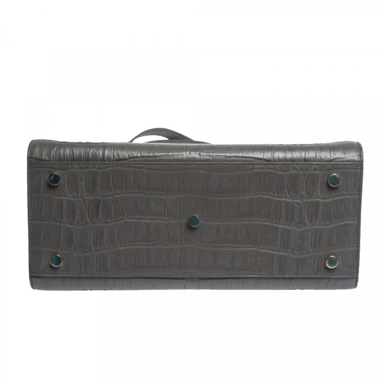Pre Owned Saint Laurent Grey Crocodile Embossed Leather Small Classic Sac De Jour Tote