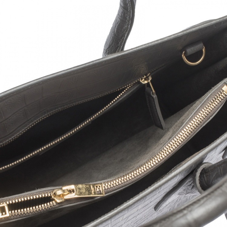 Pre Owned Saint Laurent Grey Crocodile Embossed Leather Small Classic Sac De Jour Tote