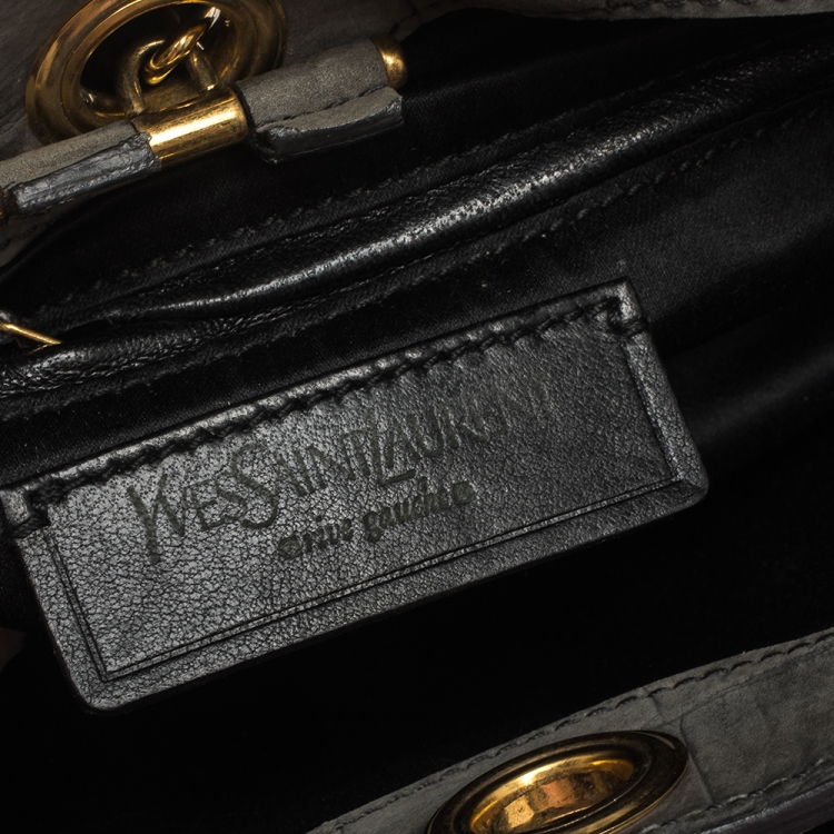 Pre Owned Saint Laurent Grey Croc Embossed Nubuck Leather Catwalk Shoulder Bag