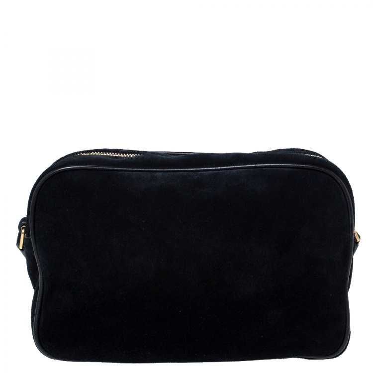 Pre Owned Saint Laurent Black Suede Crystal Embellished Lou Camera Crossbody Bag