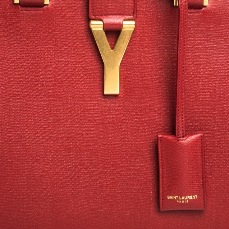 Pre Owned Saint Laurent Red Leather Medium Cabas Ligne Y Tote