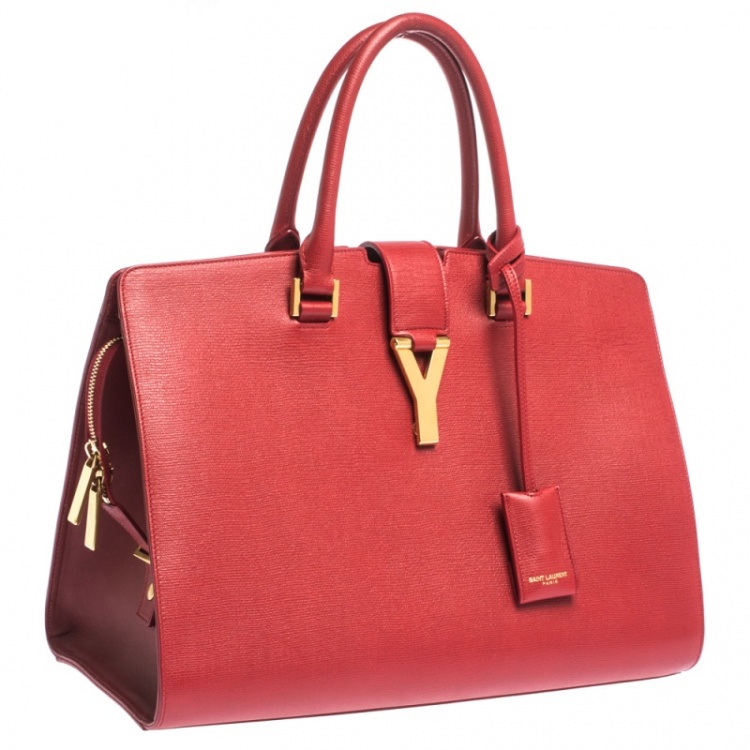 Pre Owned Saint Laurent Red Leather Medium Cabas Ligne Y Tote