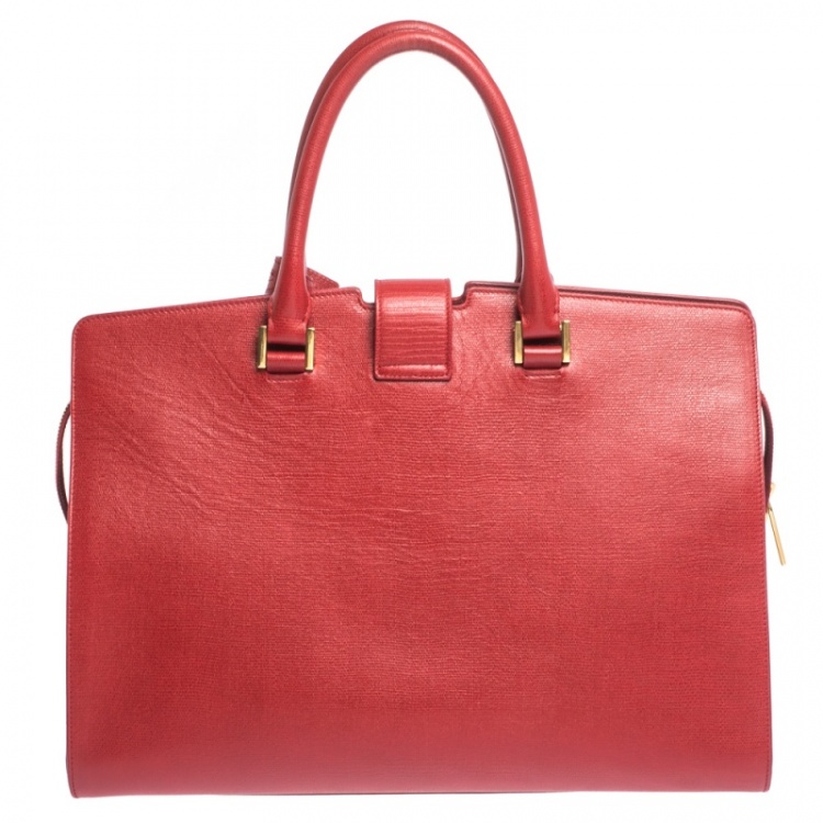 Pre Owned Saint Laurent Red Leather Medium Cabas Ligne Y Tote