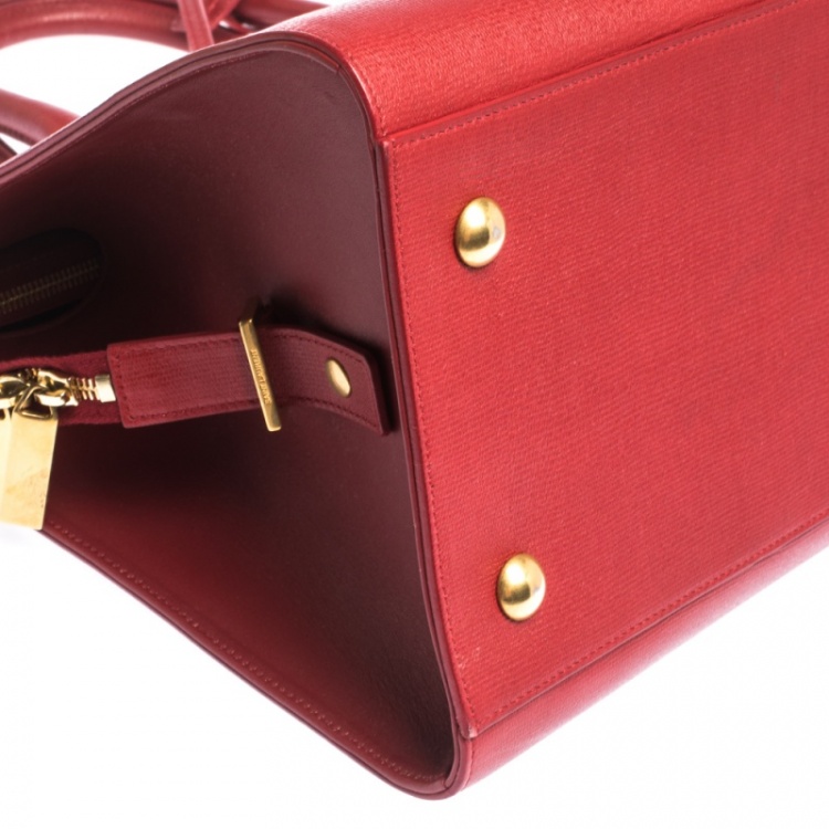 Pre Owned Saint Laurent Red Leather Medium Cabas Ligne Y Tote