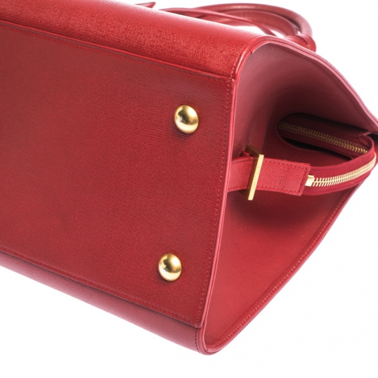 Pre Owned Saint Laurent Red Leather Medium Cabas Ligne Y Tote