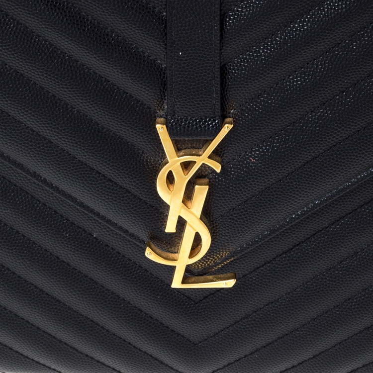 Pre Owned Saint Laurent Black Chevron Quilted Leather Monogram Envelope Shoulder Bag