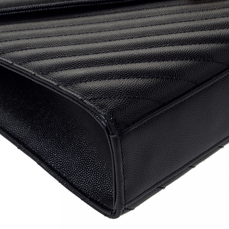 Pre Owned Saint Laurent Black Chevron Quilted Leather Monogram Envelope Shoulder Bag