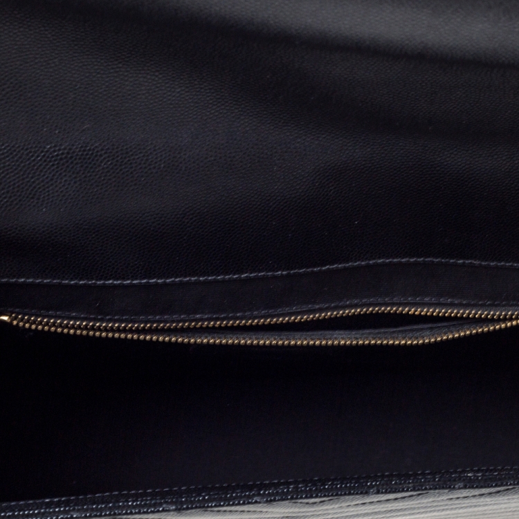 Pre Owned Saint Laurent Black Chevron Quilted Leather Monogram Envelope Shoulder Bag