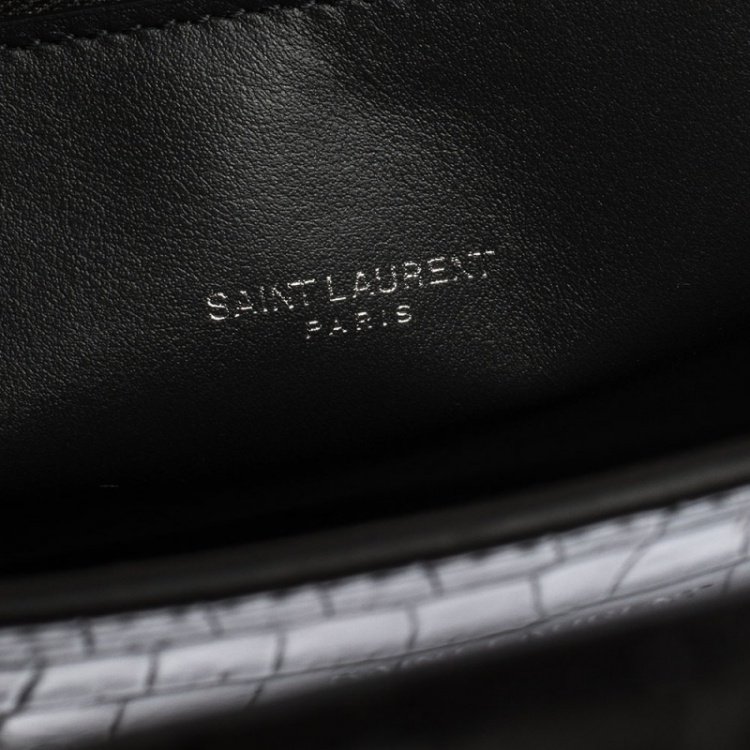 Pre Owned Saint Laurent Grey Croc Embossed Leather Baby Classic Sac De Jour Tote