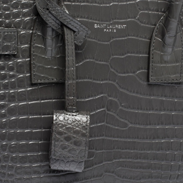 Pre Owned Saint Laurent Grey Croc Embossed Leather Baby Classic Sac De Jour Tote