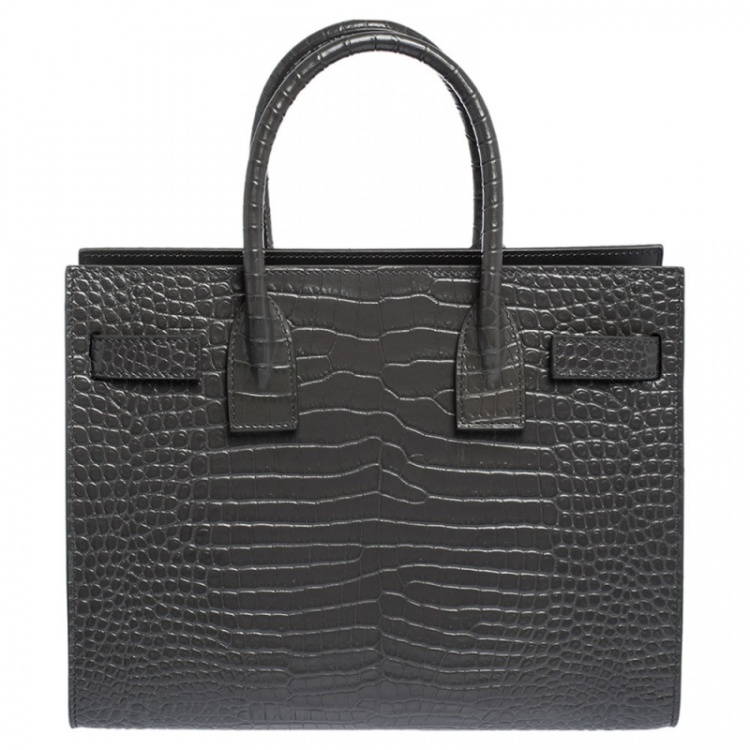 Pre Owned Saint Laurent Grey Croc Embossed Leather Baby Classic Sac De Jour Tote