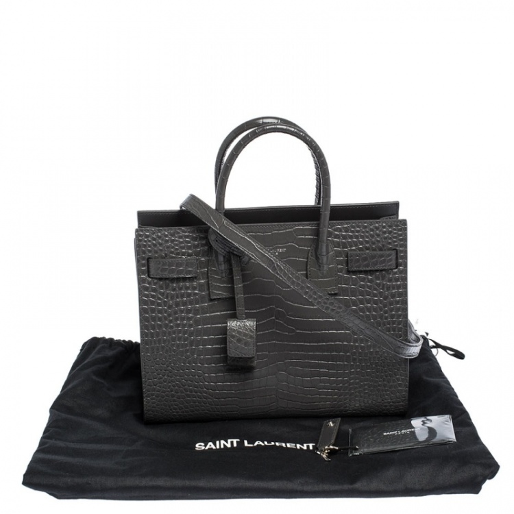 Pre Owned Saint Laurent Grey Croc Embossed Leather Baby Classic Sac De Jour Tote