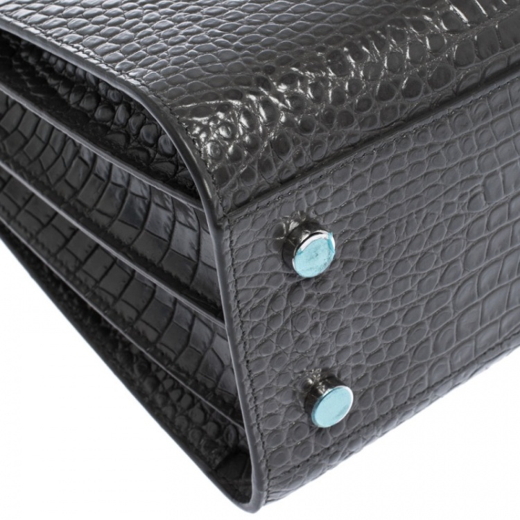 Pre Owned Saint Laurent Grey Croc Embossed Leather Baby Classic Sac De Jour Tote