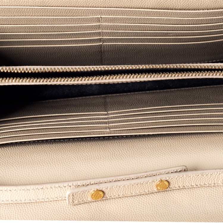 Pre Owned Saint Laurent Paris Beige Matelasse Leather Envelope Shoulder Bag