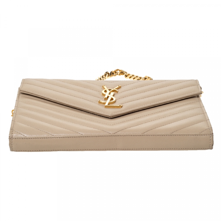 Pre Owned Saint Laurent Paris Beige Matelasse Leather Envelope Shoulder Bag
