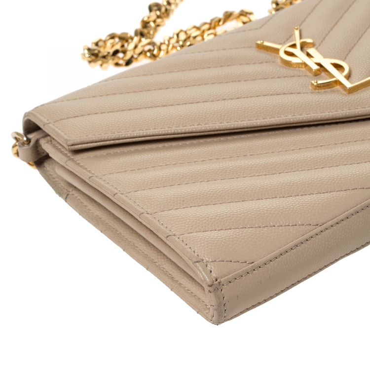 Pre Owned Saint Laurent Paris Beige Matelasse Leather Envelope Shoulder Bag