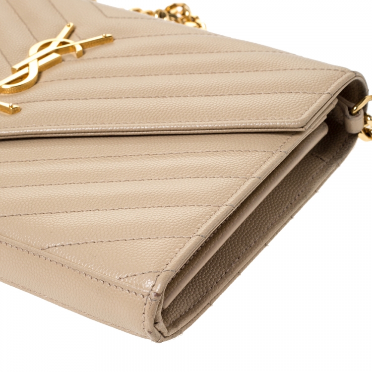 Pre Owned Saint Laurent Paris Beige Matelasse Leather Envelope Shoulder Bag