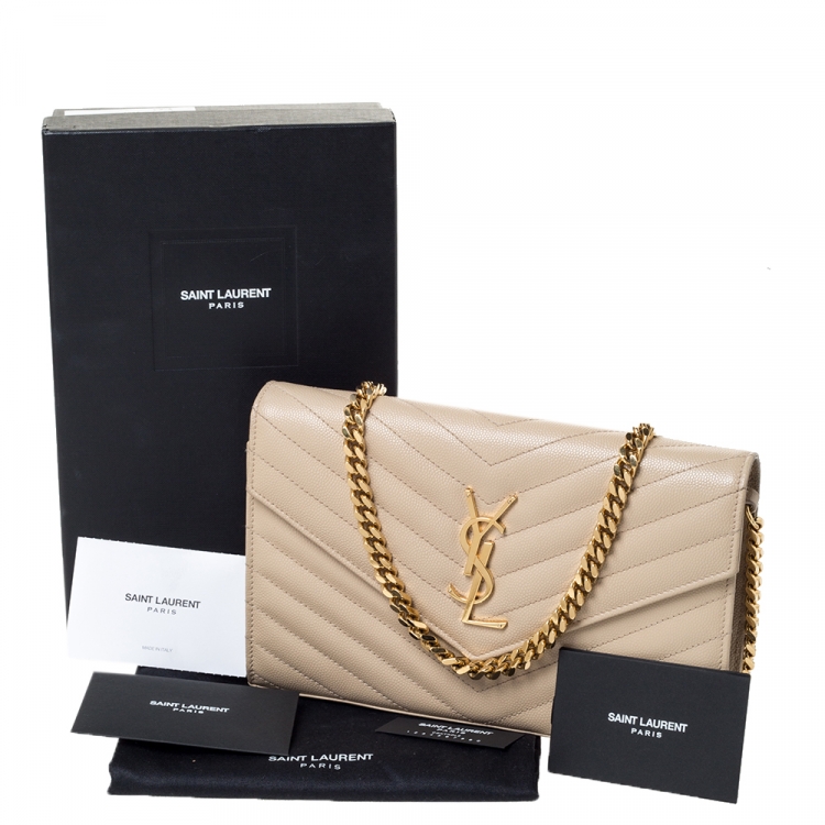 Pre Owned Saint Laurent Paris Beige Matelasse Leather Envelope Shoulder Bag