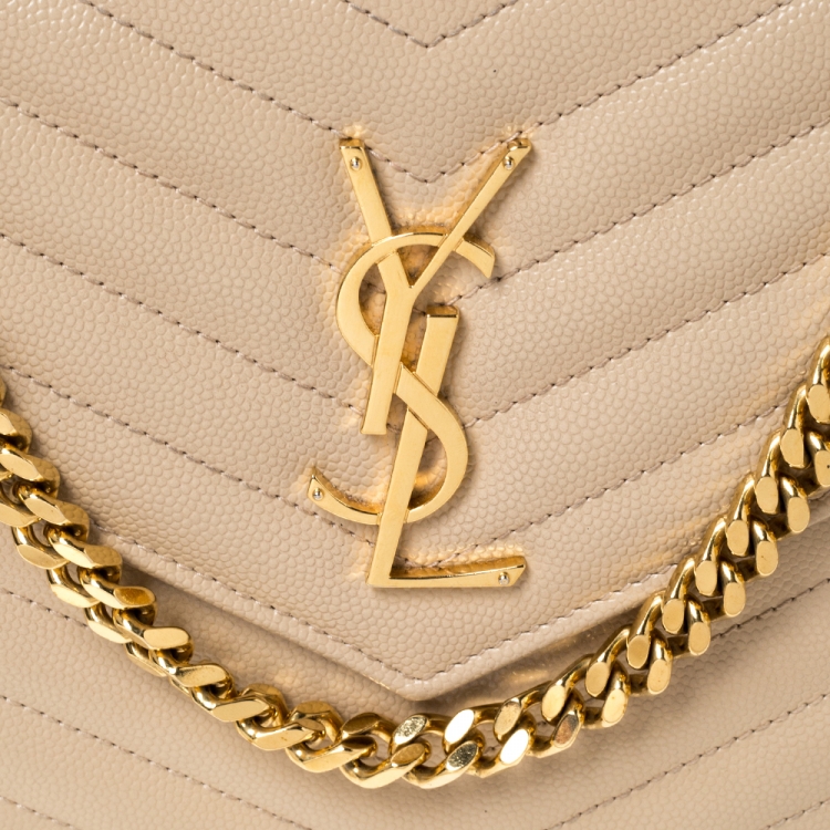Pre Owned Saint Laurent Paris Beige Matelasse Leather Envelope Shoulder Bag