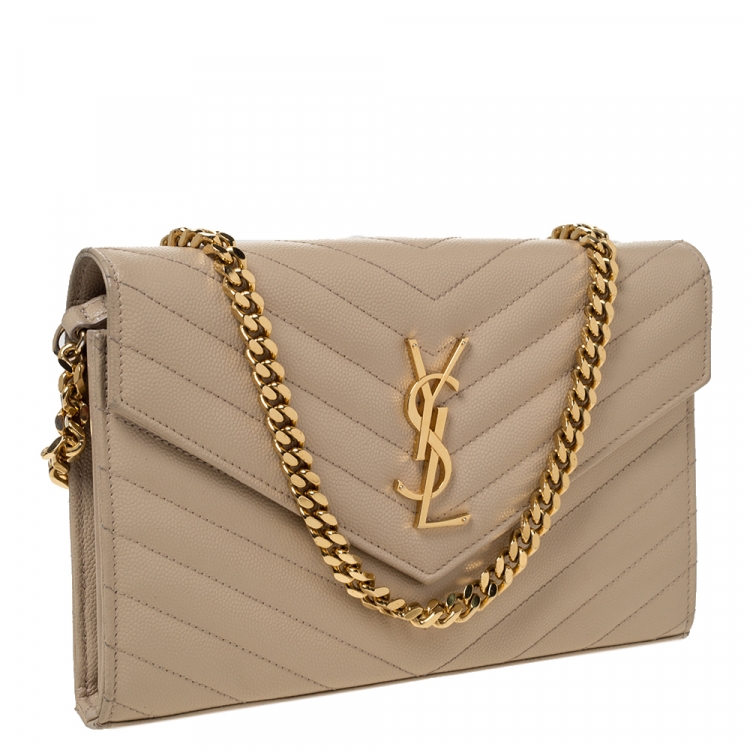 Pre Owned Saint Laurent Paris Beige Matelasse Leather Envelope Shoulder Bag