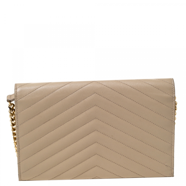 Pre Owned Saint Laurent Paris Beige Matelasse Leather Envelope Shoulder Bag