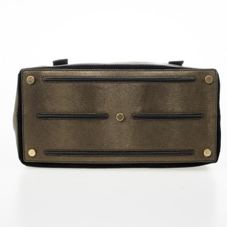 Pre Owned Yves Saint Laurent Bronze Pony Hair Embossed Leather Muse Two Top Handle Bag