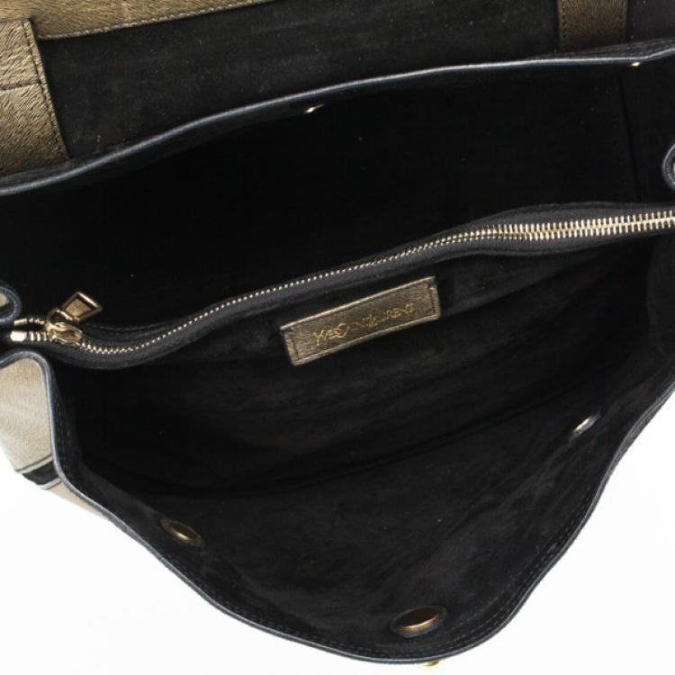 Pre Owned Yves Saint Laurent Bronze Pony Hair Embossed Leather Muse Two Top Handle Bag