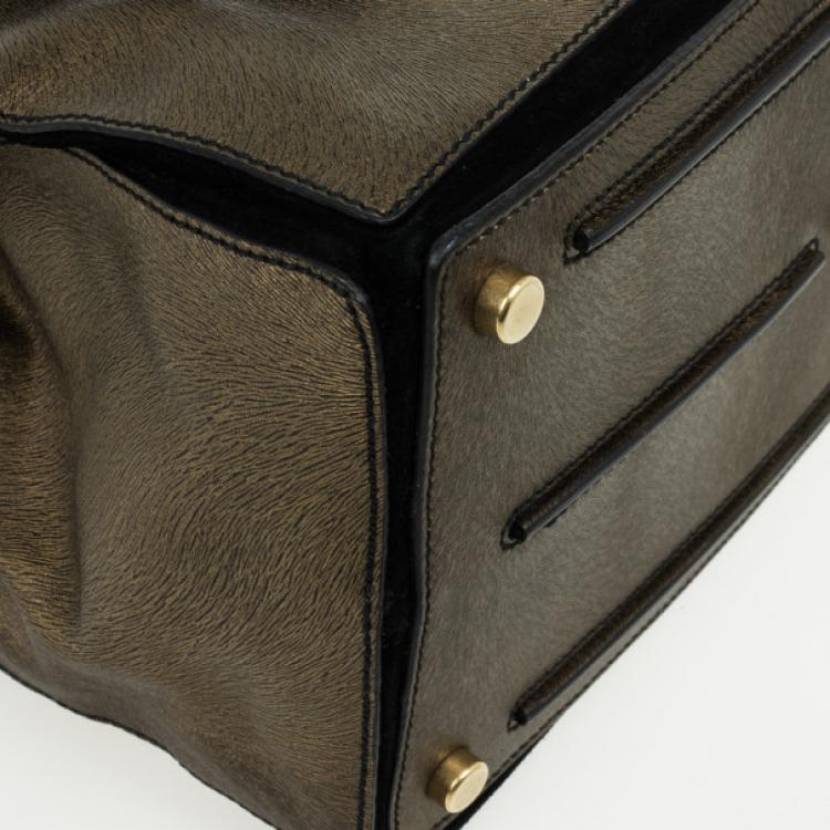 Pre Owned Yves Saint Laurent Bronze Pony Hair Embossed Leather Muse Two Top Handle Bag