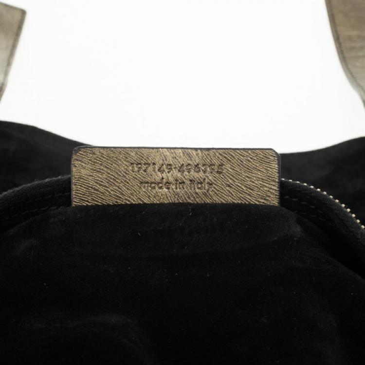 Pre Owned Yves Saint Laurent Bronze Pony Hair Embossed Leather Muse Two Top Handle Bag