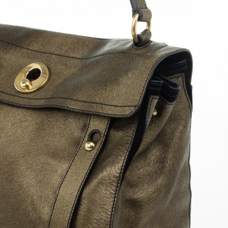 Pre Owned Yves Saint Laurent Bronze Pony Hair Embossed Leather Muse Two Top Handle Bag