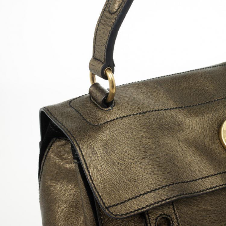 Pre Owned Yves Saint Laurent Bronze Pony Hair Embossed Leather Muse Two Top Handle Bag