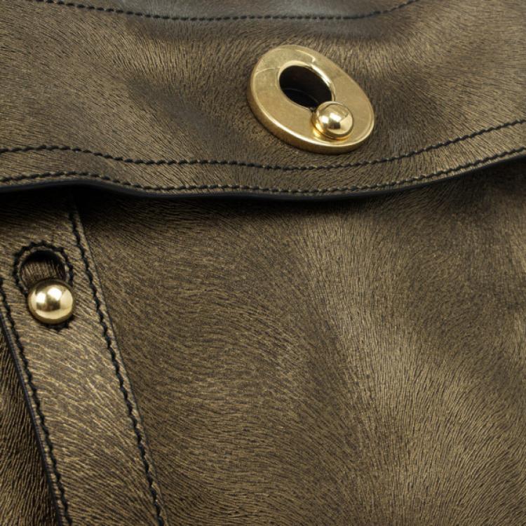 Pre Owned Yves Saint Laurent Bronze Pony Hair Embossed Leather Muse Two Top Handle Bag