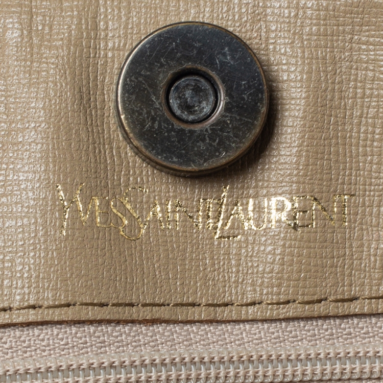 Pre Owned Yves Saint Laurent Grey/Beige Coated Canvas Shoulder Bag