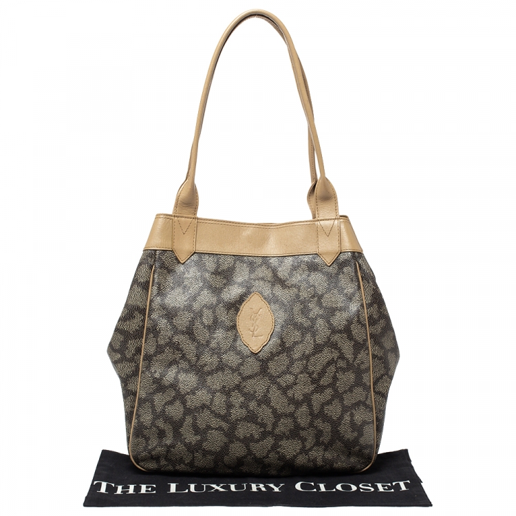 Pre Owned Yves Saint Laurent Grey/Beige Coated Canvas Shoulder Bag