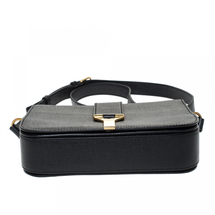 Pre Owned Saint Laurent Paris Black Leather Ligne Y Charm Crossbody Bag 