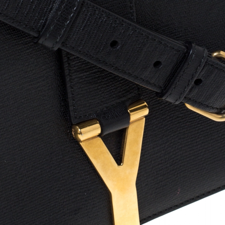 Pre Owned Saint Laurent Paris Black Leather Ligne Y Charm Crossbody Bag 