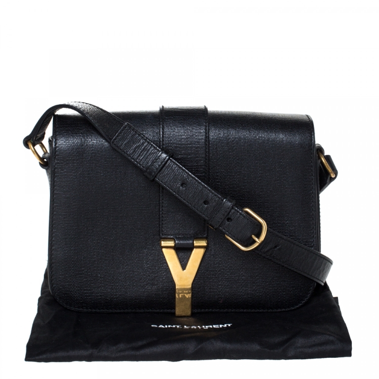 Pre Owned Saint Laurent Paris Black Leather Ligne Y Charm Crossbody Bag 
