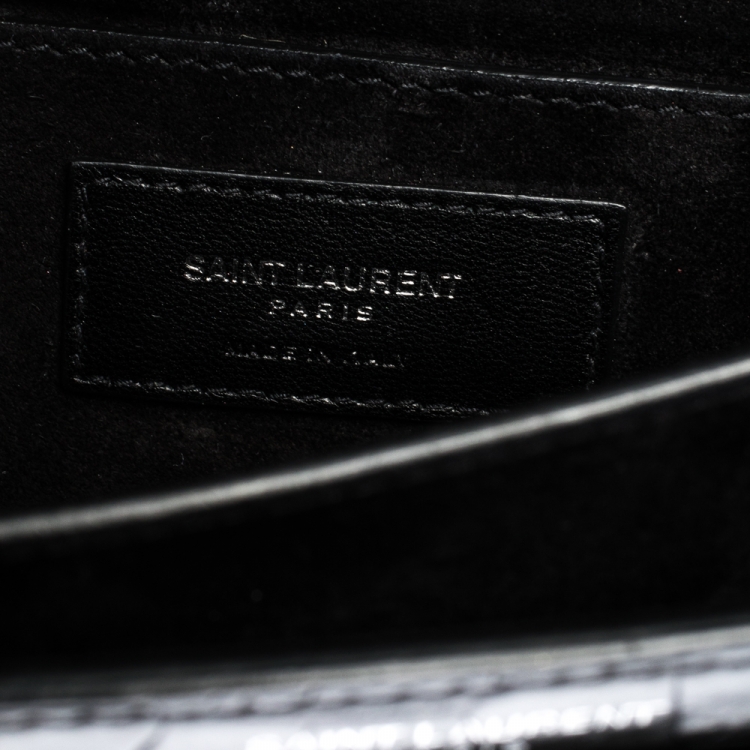 مملوكة مسبقًا Saint Laurent Black Croc Embossed Leather Medium Sunset Shoulder Bag
