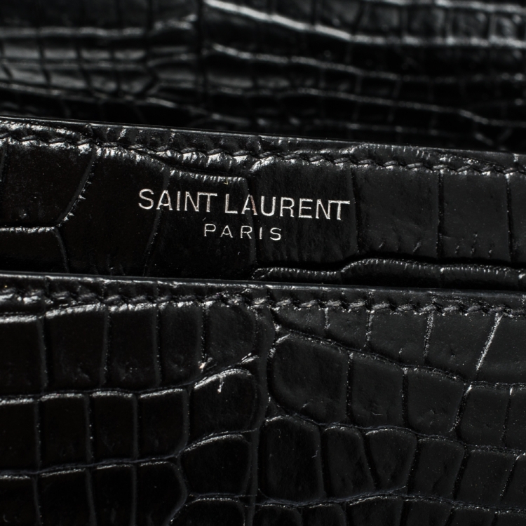 مملوكة مسبقًا Saint Laurent Black Croc Embossed Leather Medium Sunset Shoulder Bag