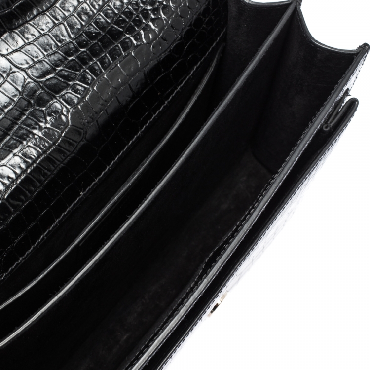 مملوكة مسبقًا Saint Laurent Black Croc Embossed Leather Medium Sunset Shoulder Bag