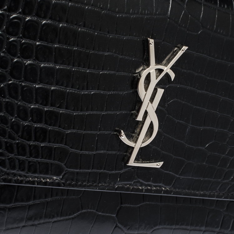 مملوكة مسبقًا Saint Laurent Black Croc Embossed Leather Medium Sunset Shoulder Bag