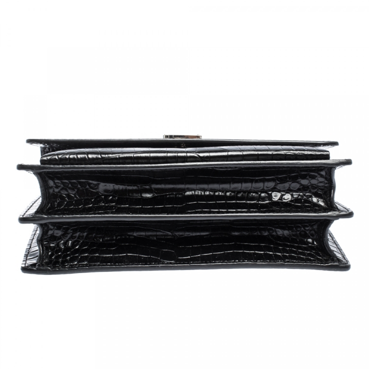 مملوكة مسبقًا Saint Laurent Black Croc Embossed Leather Medium Sunset Shoulder Bag