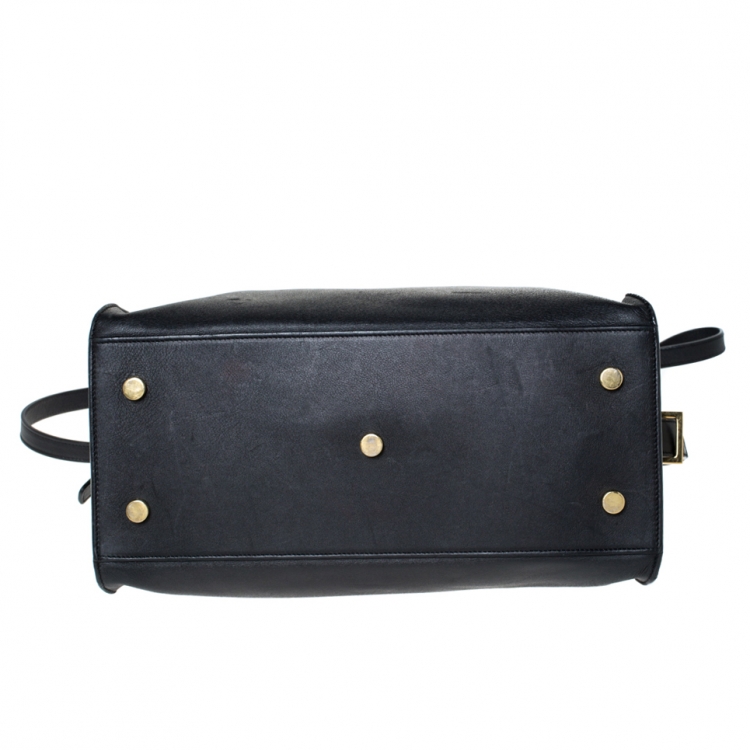Pre Owned Saint Laurent Paris Black Leather Small Monogram Cabas Tote