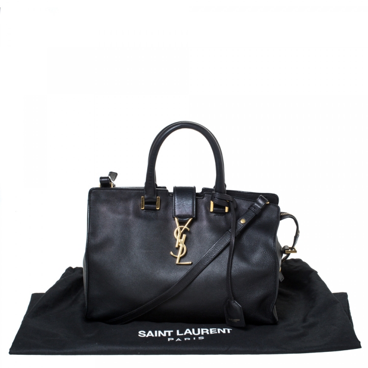 Pre Owned Saint Laurent Paris Black Leather Small Monogram Cabas Tote