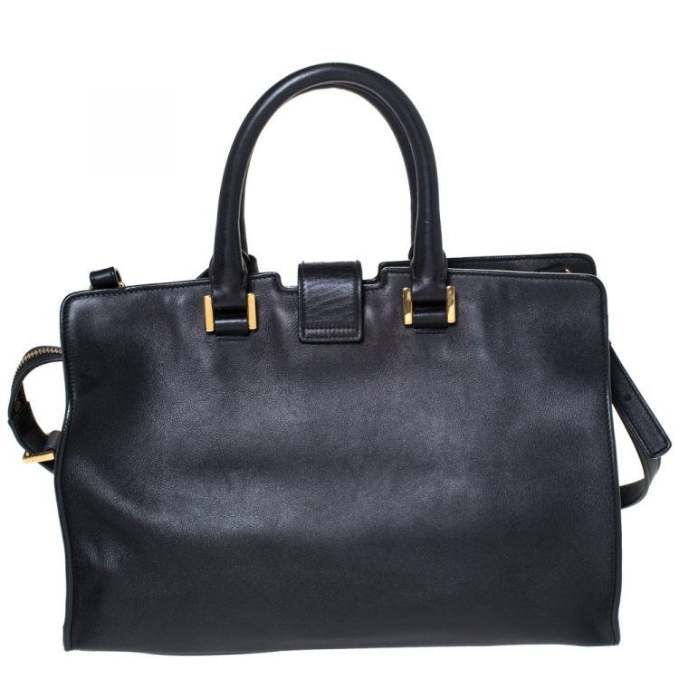 Pre Owned Saint Laurent Paris Black Leather Small Monogram Cabas Tote