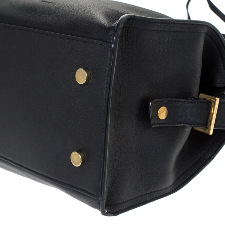 Pre Owned Saint Laurent Paris Black Leather Small Monogram Cabas Tote